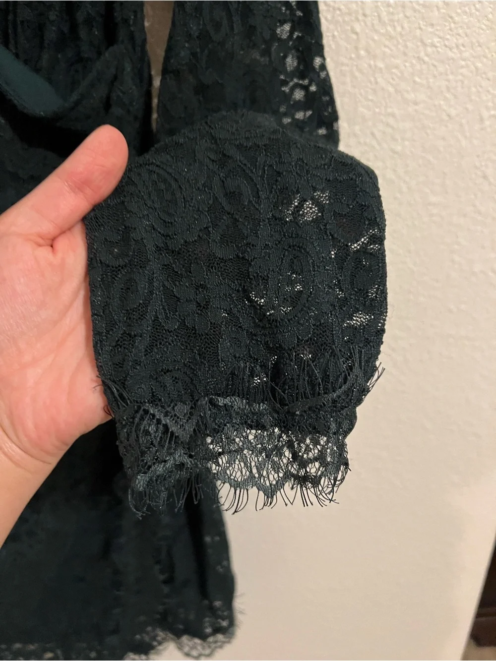 Free People Dark Green Lace Long-Sleeve Wrap Dress